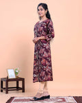 Women's Floral Print Straight Kurta with 3/4 Sleeves - Purple