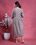 Women’s Printed Maternity Knee Length Feeding Dress with Round Neck and 3/4th Sleeves, Grey