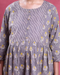 Women’s Printed Maternity Knee Length Feeding Dress with Round Neck and 3/4th Sleeves, Grey