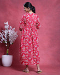 Women’s Floral Printed Maternity Feeding Dress with Concealed Zipper Nursing Access A-Line Fit Round Neck and 3/4th Sleeves -Back Side Image