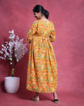 Women’s Floral Printed Maternity Feeding Dress with Round Neck 3/4th  Sleeves and Comfortable Empire Waist - Yellow
