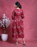 Women’s Floral Printed Maternity Feeding Kurta with Round Neck Front Button Placket & 3/4th Sleeves - Back Side Image