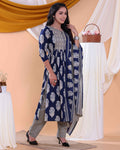 Women's Floral Printed Readymade Salwar Suit with Stylish Design and Comfortable Fit - Navy Blue