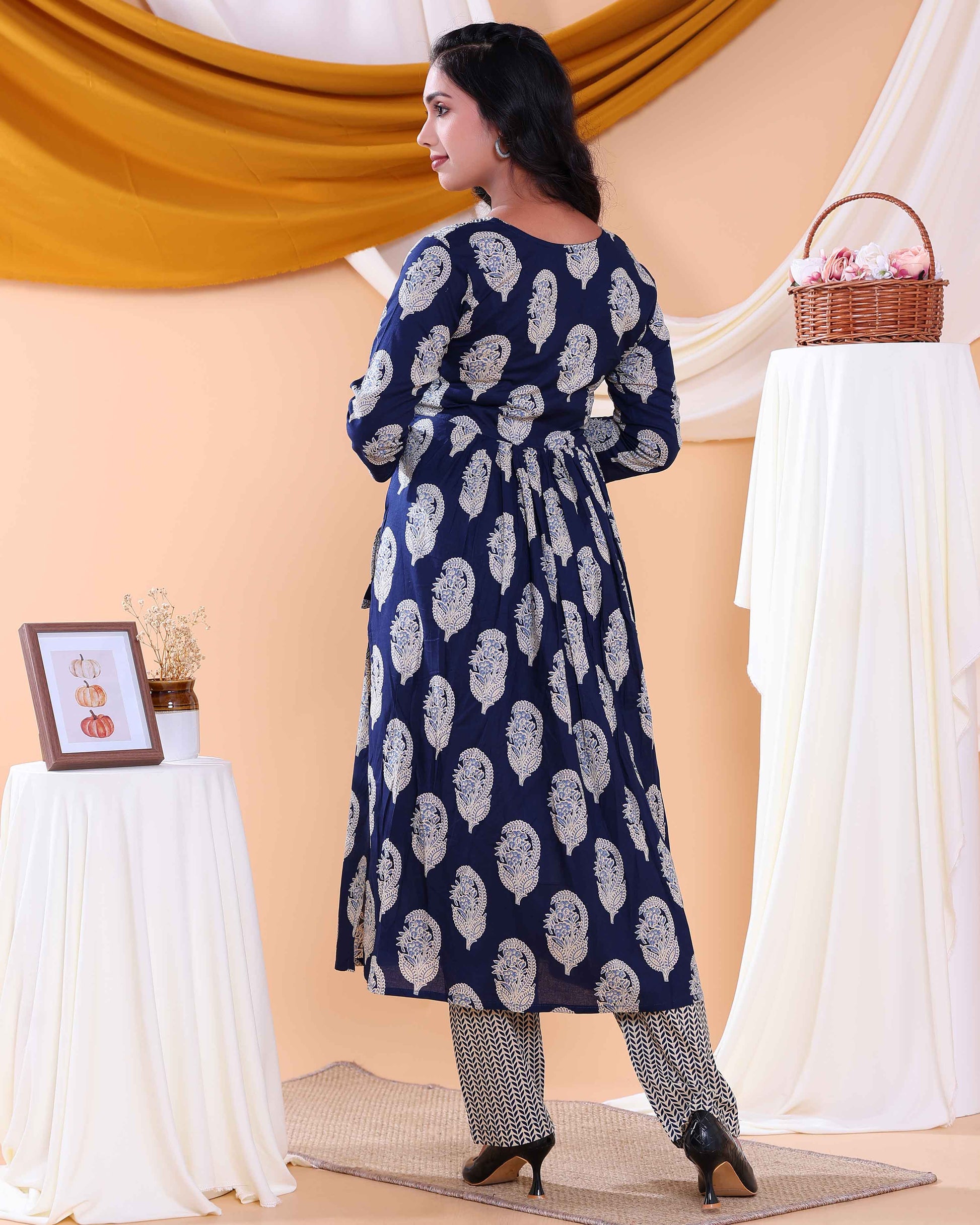Women's Floral Printed Readymade Salwar Suit with Stylish Design and Comfortable Fit - Navy Blue