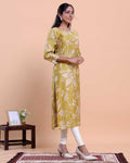 Women's Floral Printed Straight Kurta With 3/4th Sleeve -Light Green