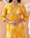 Women's Floral Printed Straight Kurta with 3/4th  Sleeves - Yellow-Side