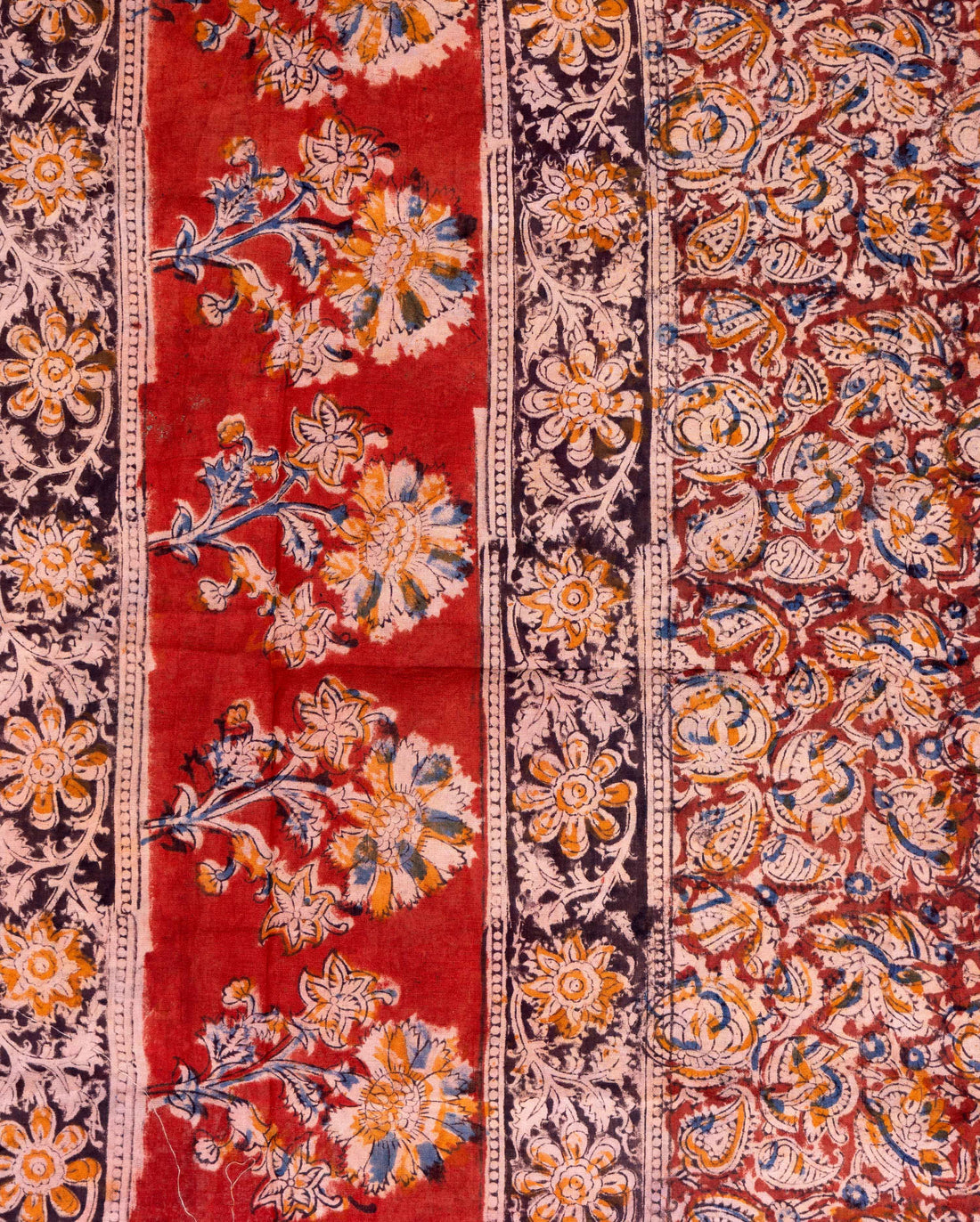 Women's Hand Block Kalamkari Printed and Floral Motif Cotton Dupatta - Multi