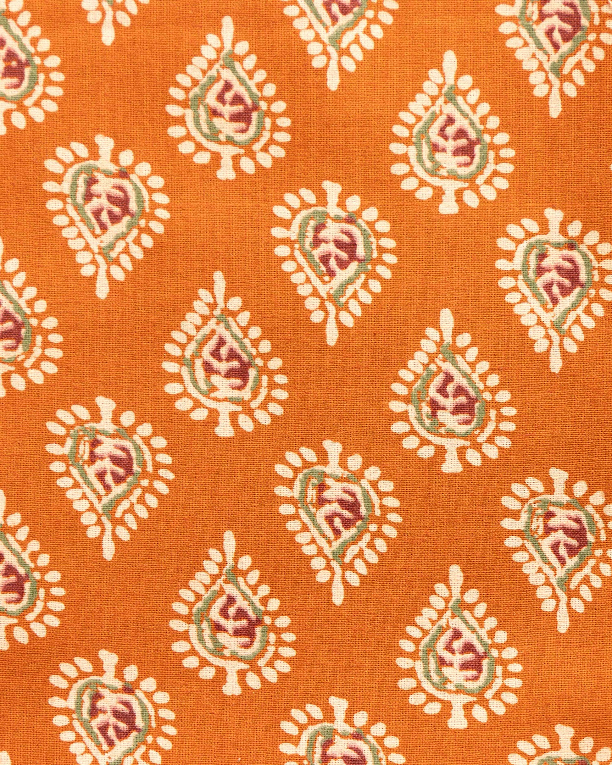 Women's Hand Block Printed Cotton Blouse Fabric with Traditional Motifs - Orange