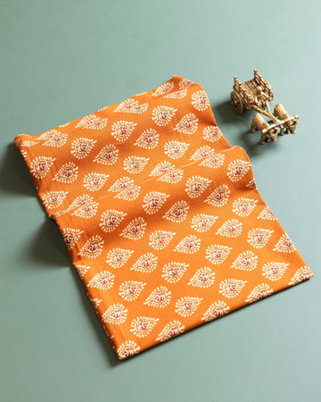 Women's Hand Block Printed Cotton Blouse Fabric with Traditional Motifs - Orange