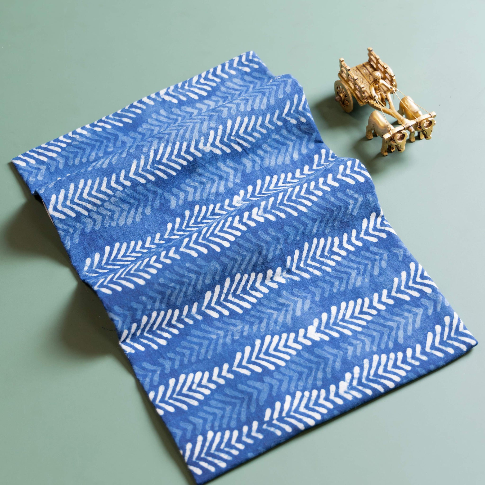 Women's Hand Block Printed Cotton Fabric with Arrow Motif Blouse Material - Blue 