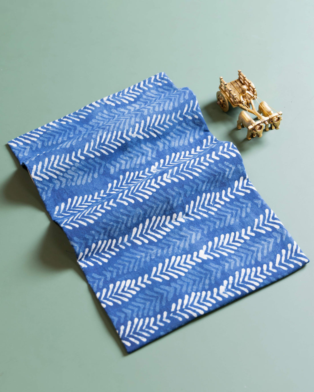 Women's Hand Block Printed Cotton Fabric with Arrow Motif Blouse Material - Blue 