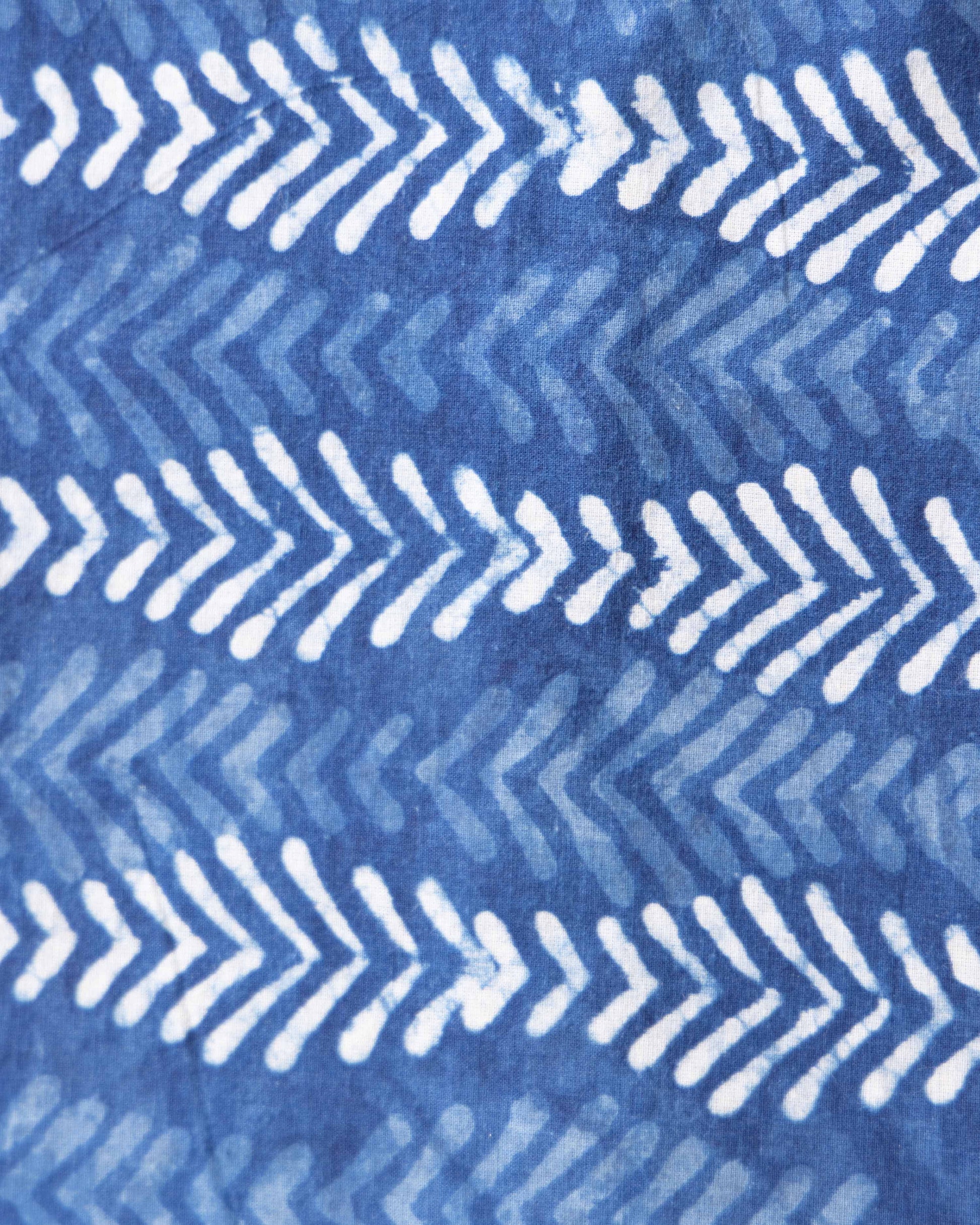 Women's Hand Block Printed Cotton Fabric with Arrow Motif Blouse Material - Blue 