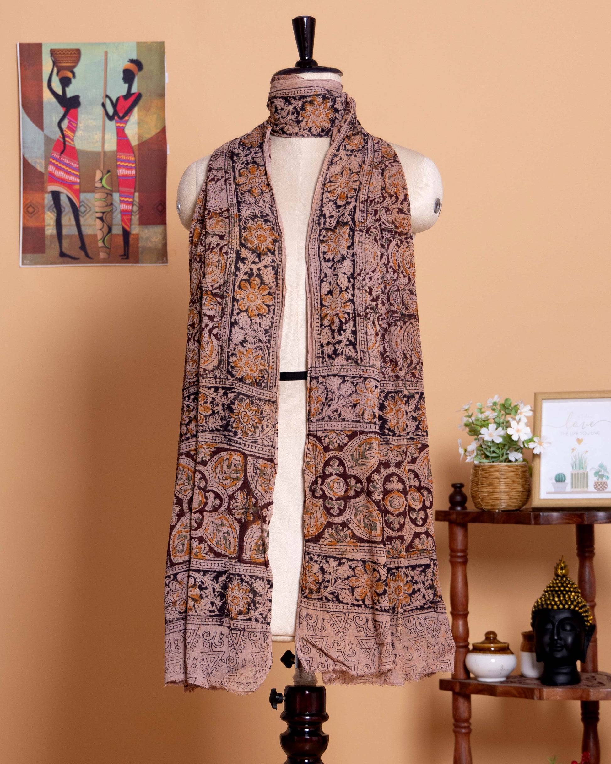  Women's Hand Block Printed Floral and Paisley Cotton Dupatta - Multi 