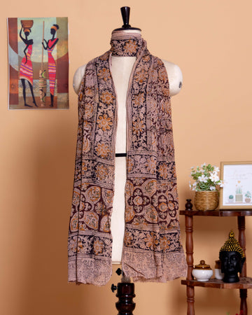  Women's Hand Block Printed Floral and Paisley Cotton Dupatta - Multi 