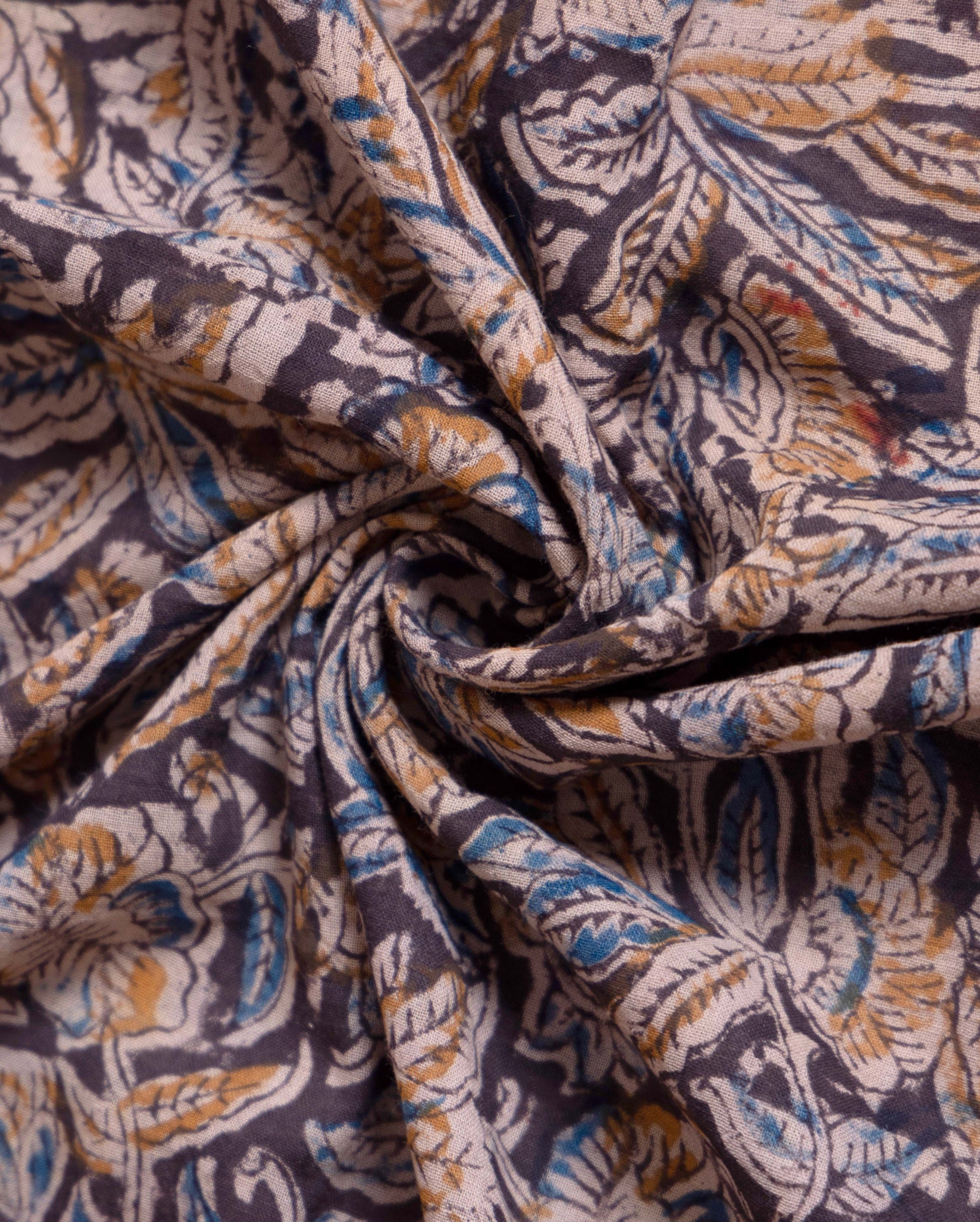 Women's Hand Block Printed Kalamkari Elephant and Floral Motif Cotton Dupatta - Multi