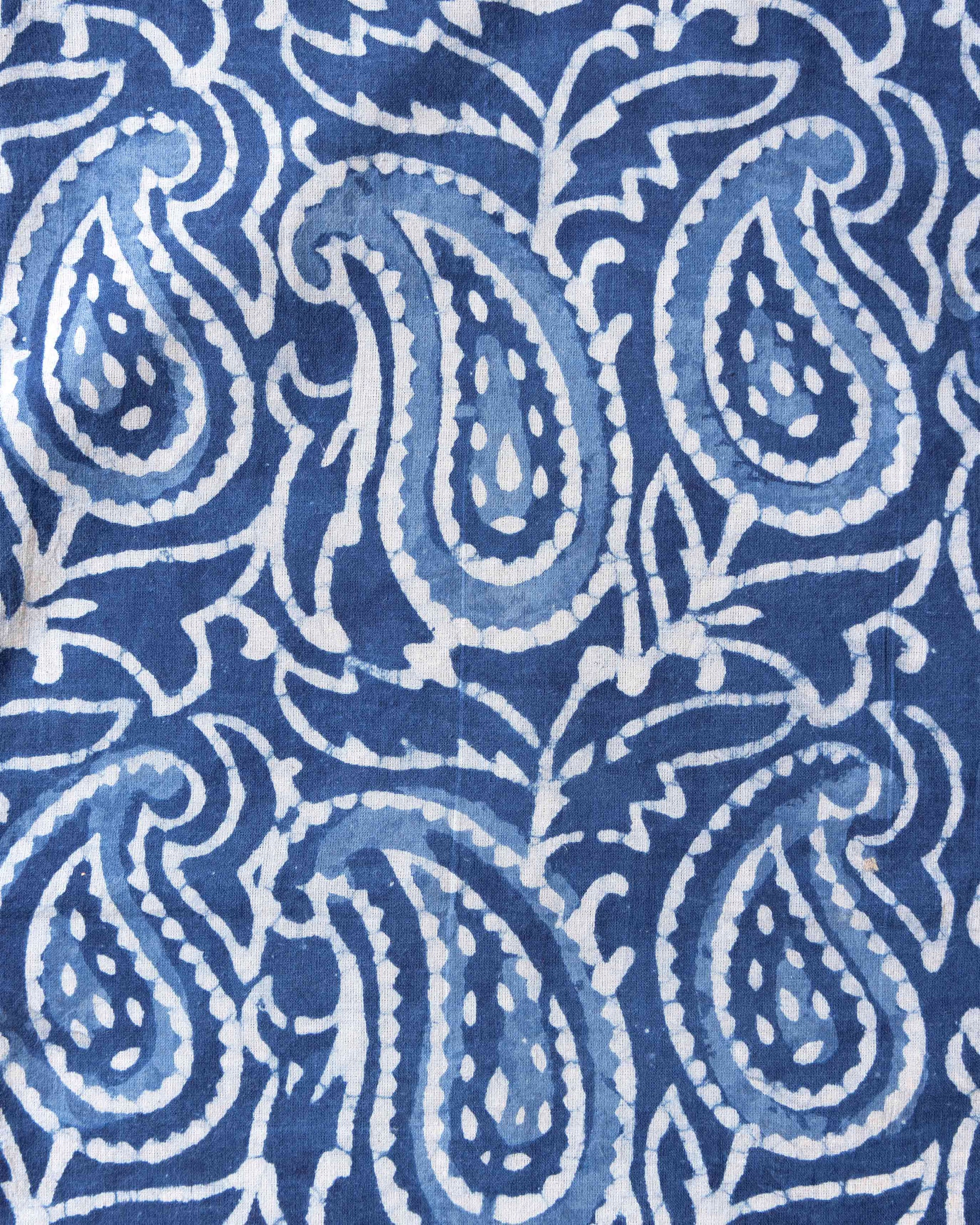 Women's Hand Block Printed Paisley Unstitched Blouse Material - Blue