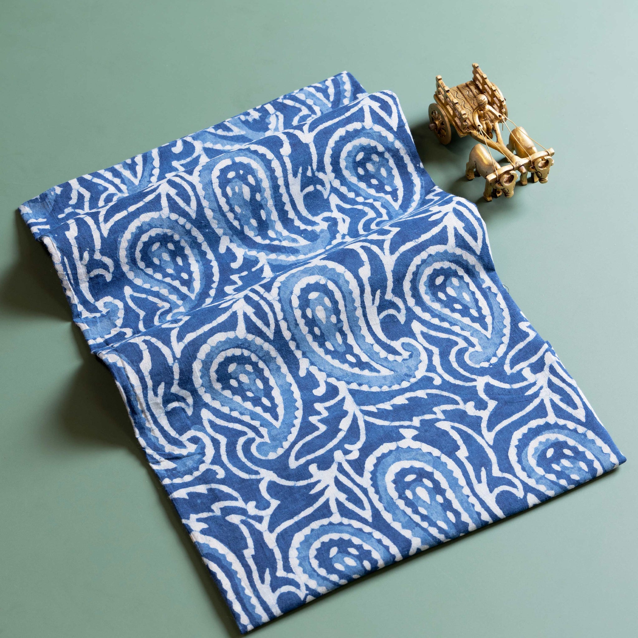 Women's Hand Block Printed Paisley Unstitched Blouse Material - Blue