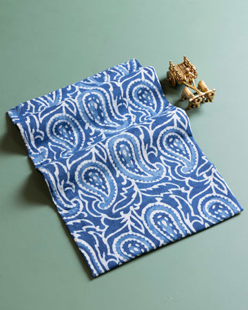 Women's Hand Block Printed Paisley Unstitched Blouse Material - Blue