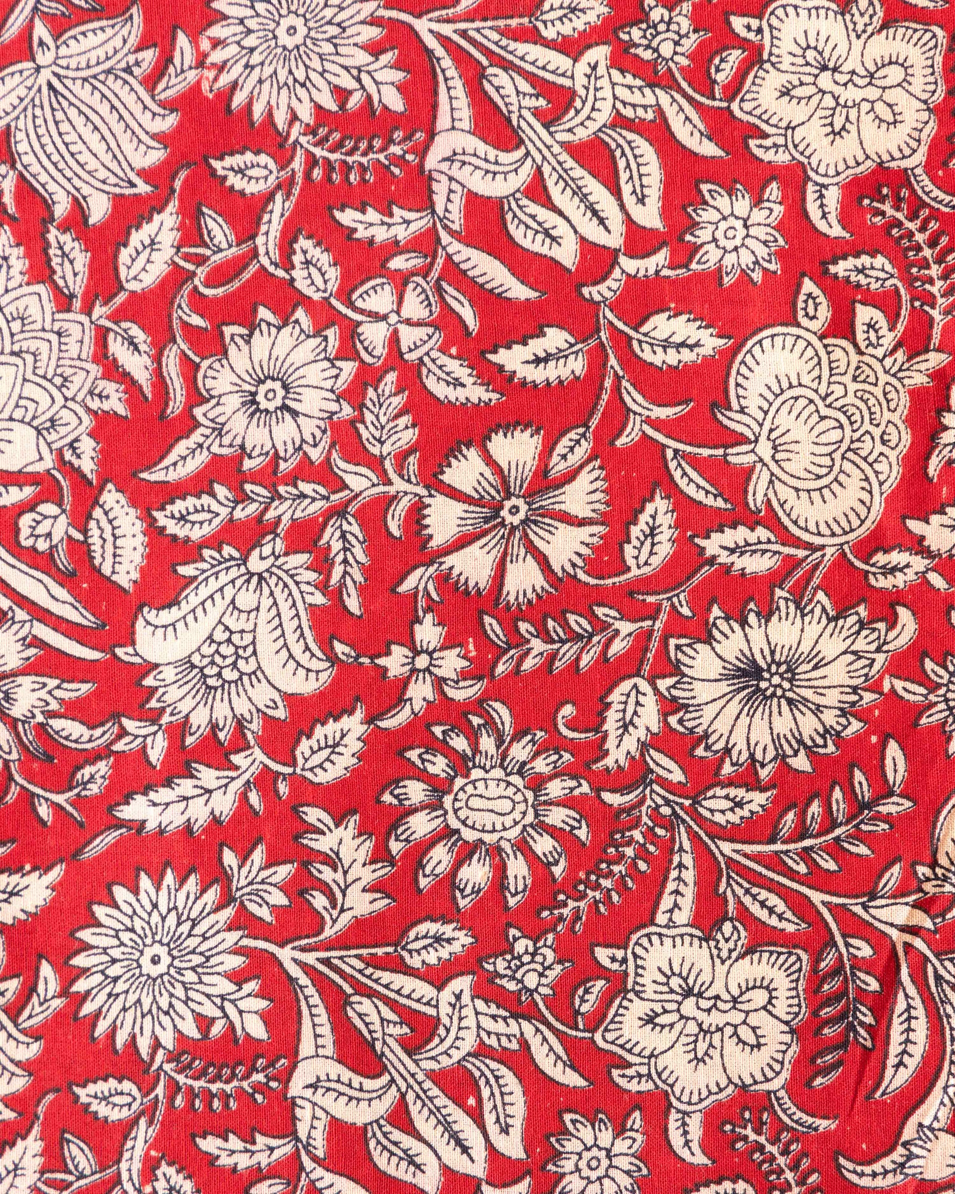 Women's  Hand block Printed Floral Blouse Material - Red