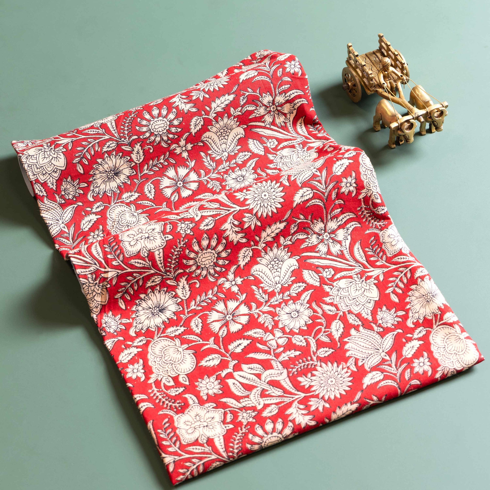 Women's  Hand block Printed Floral Blouse Material - Red