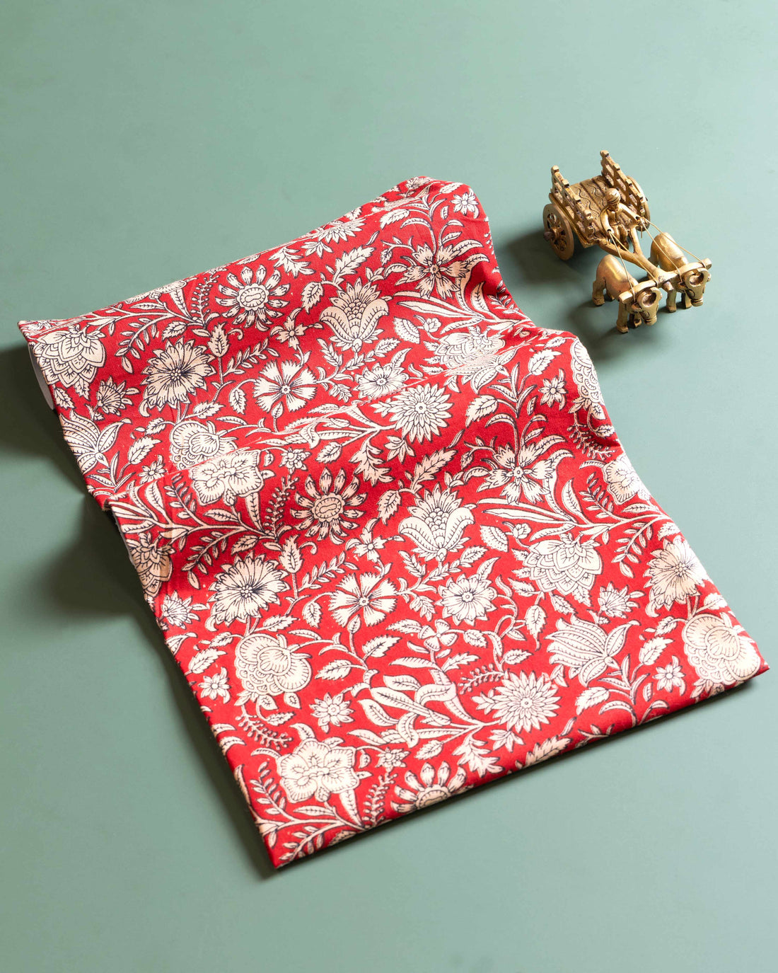 Women's  Hand block Printed Floral Blouse Material - Red