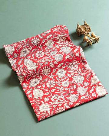 Women's  Hand block Printed Floral Blouse Material - Red