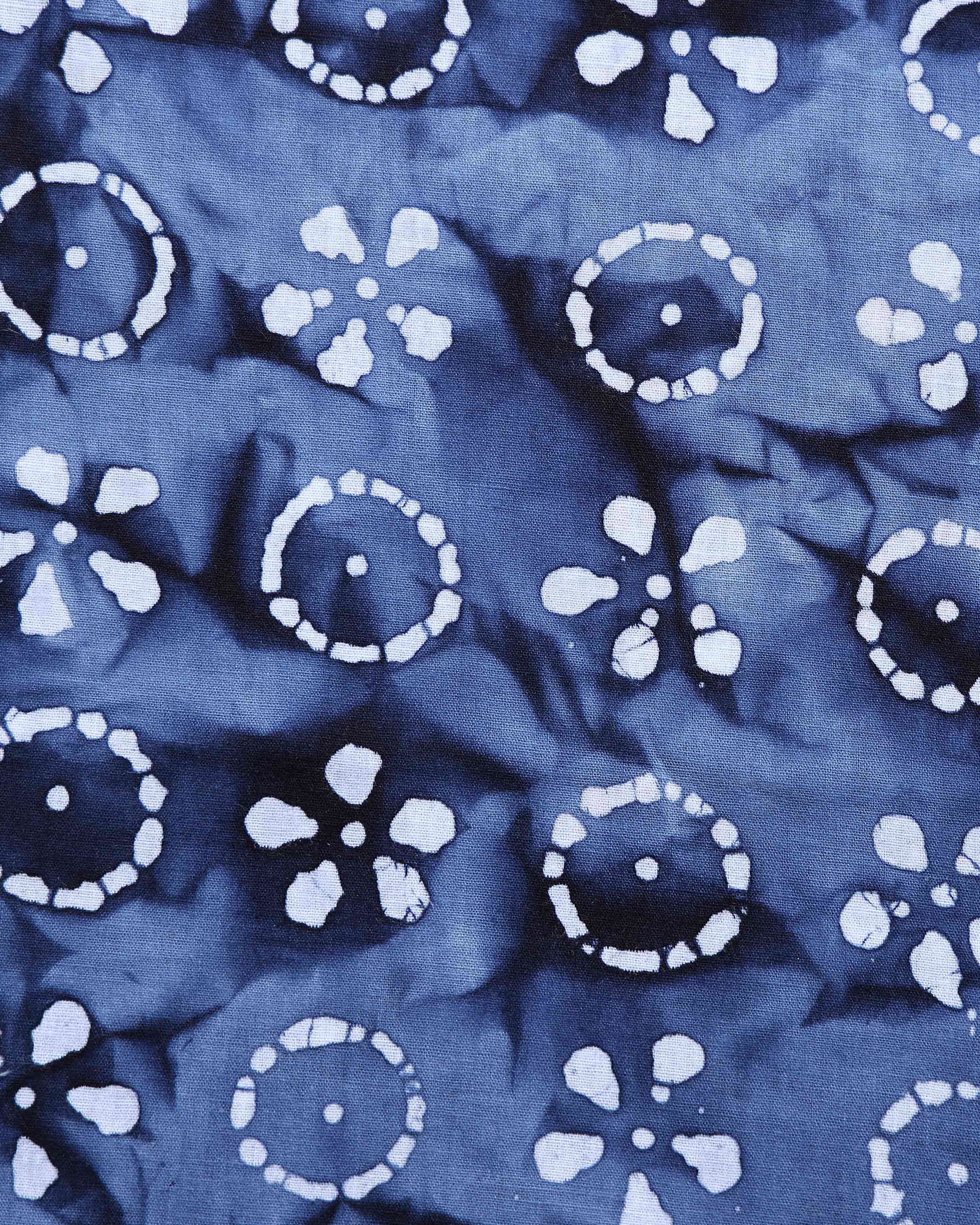 Traditional Women's Handcrafted Resist Dyed Circular and Floral Motif 1 Meter Blouse Material - Blue