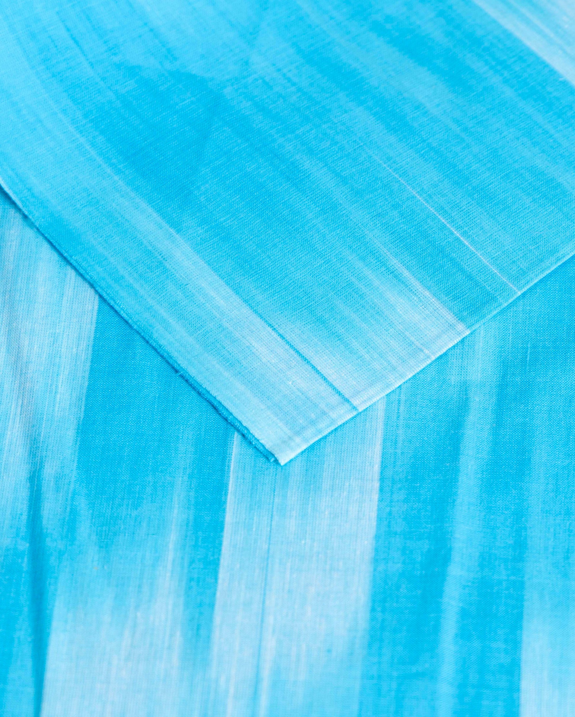 Women's Handloom Cotton Salwar Suit Material with Ikkat Pattern and Striped Dupatta - Blue