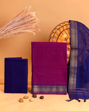 Elegant Women’s Salwar Suit Material Set Top 2.5 Mtr, Pant 2 Mtr & Dupatta 2.25 Mtr with Woven Border, Purple