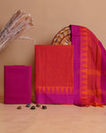 Women's Handloom Cotton Unstitched Salwar Suit Material with Geometric Woven Dupatta - Red