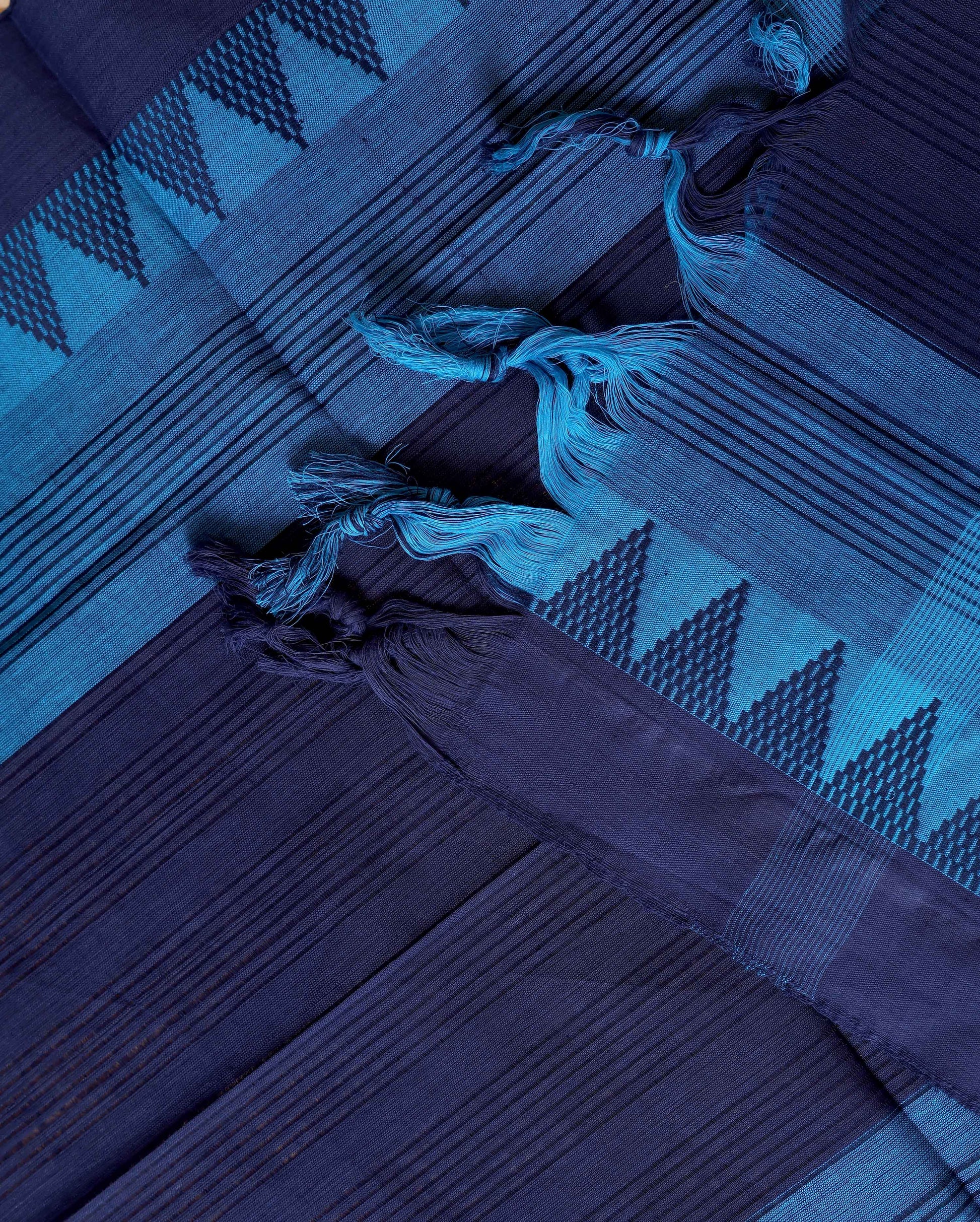 Women's Handloom Cotton Unstitched Salwar Suit Material with Woven Border and Patterned Dupatta - Blue