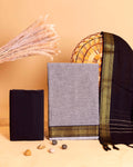 Women's Handloom South Cotton Salwar Suit Material with Zari Border and Dupatta - Grey