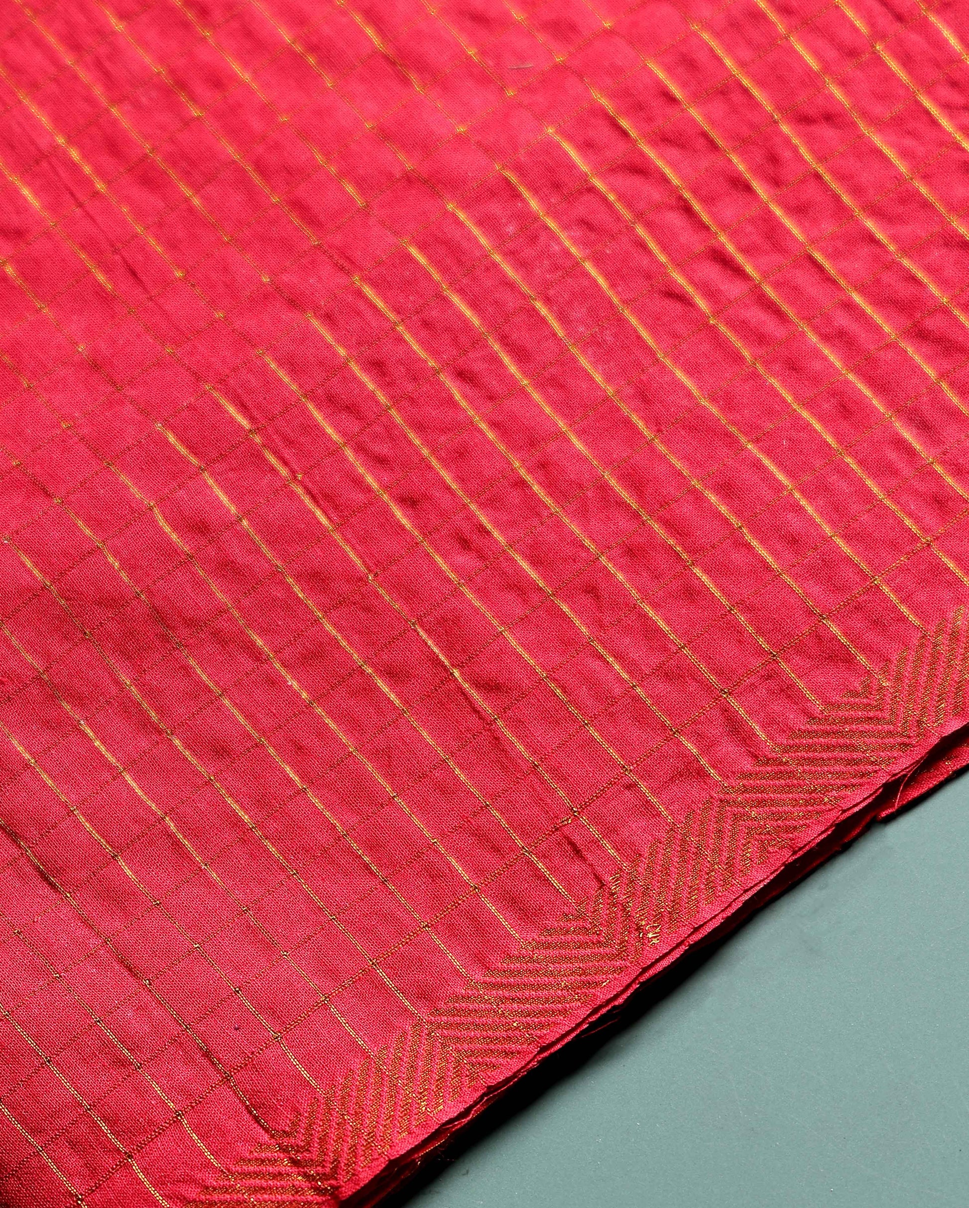 Women's Handloom Sungudi Cotton 1 Meter Blouse Material with Zari Accents - Red