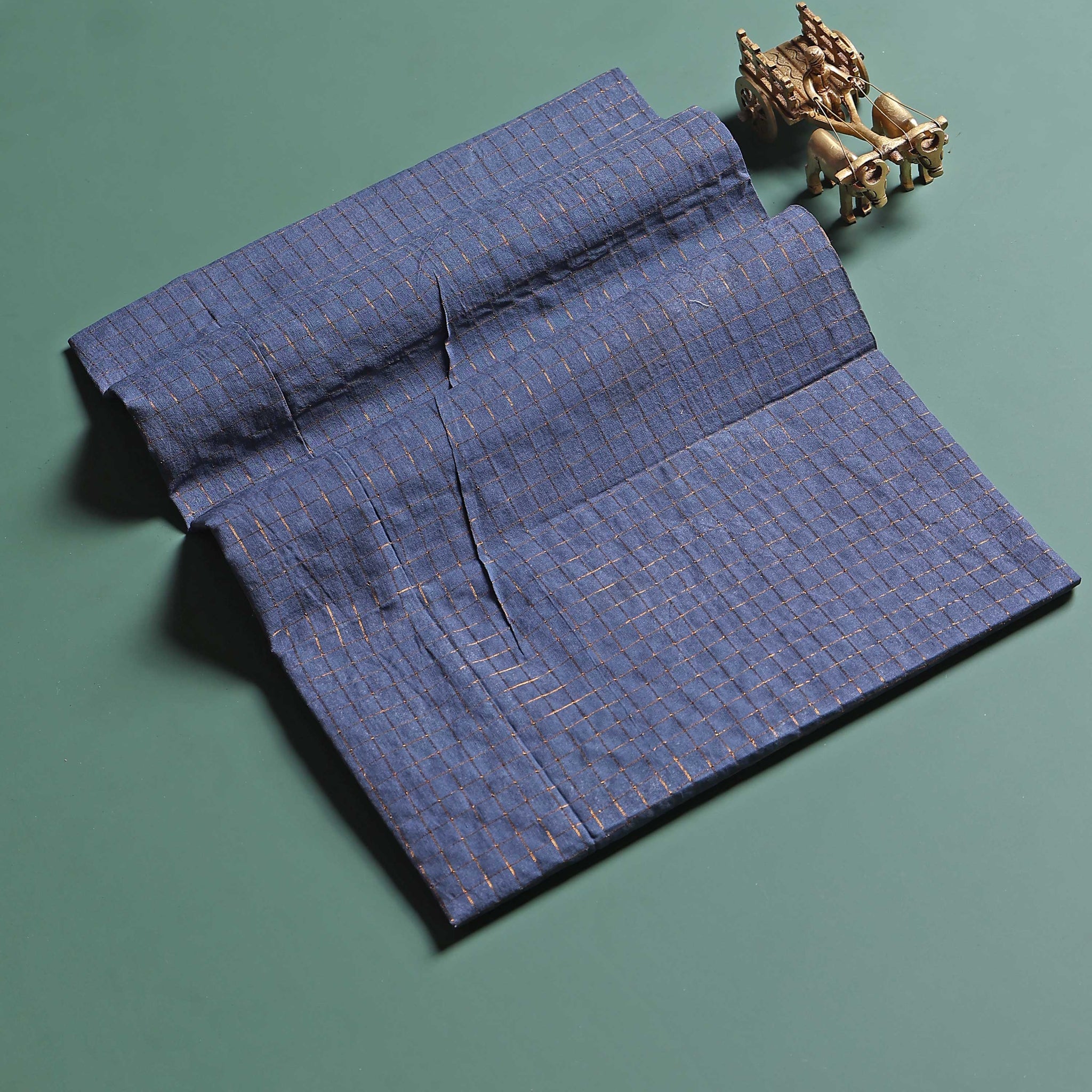 Women's Handloom Sungudi Cotton 1 Meter Blouse Material with Zari Accents - Blue