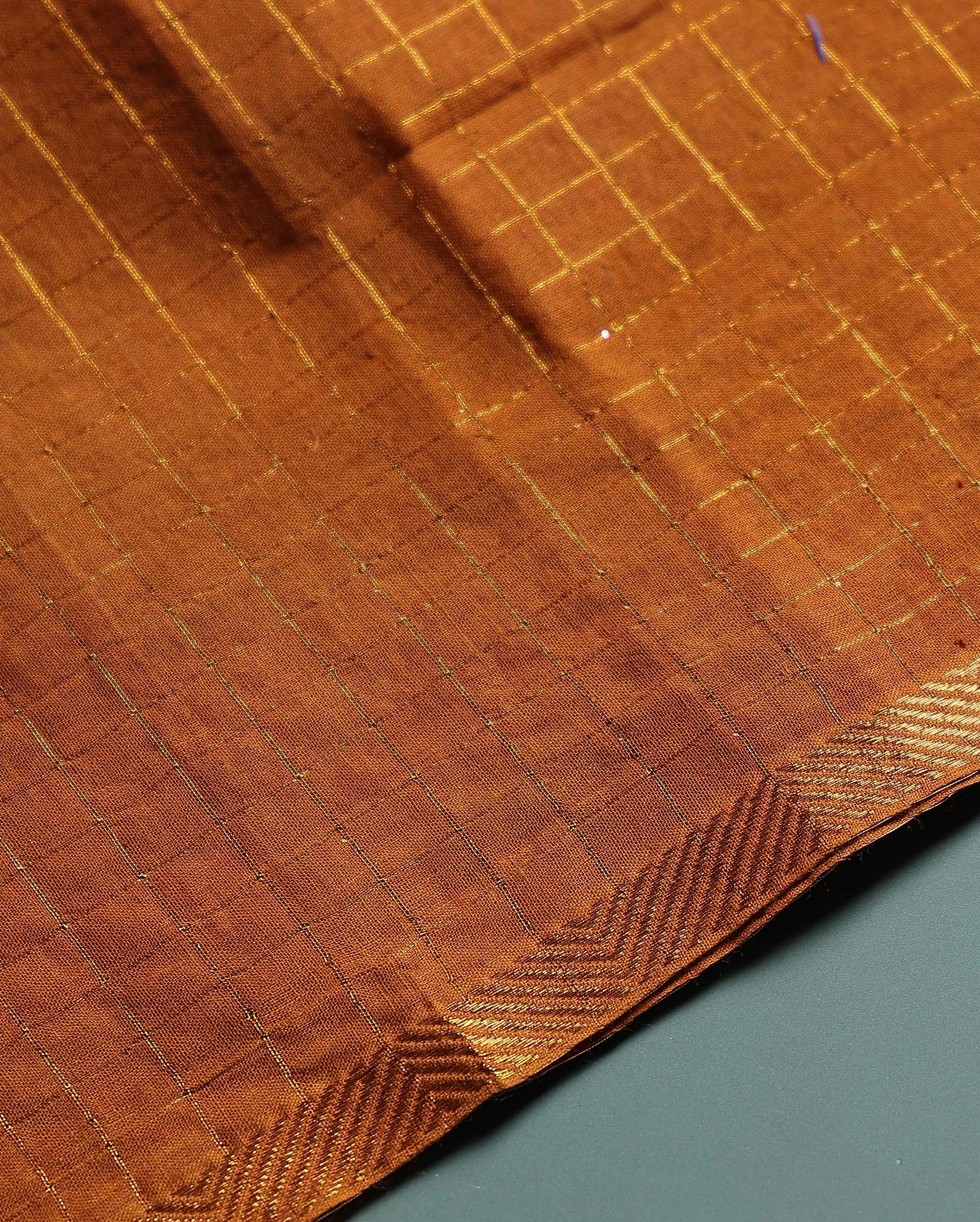 Women's Handloom Sungudi Cotton 1 Meter Blouse Material with Zari Accents - Brown