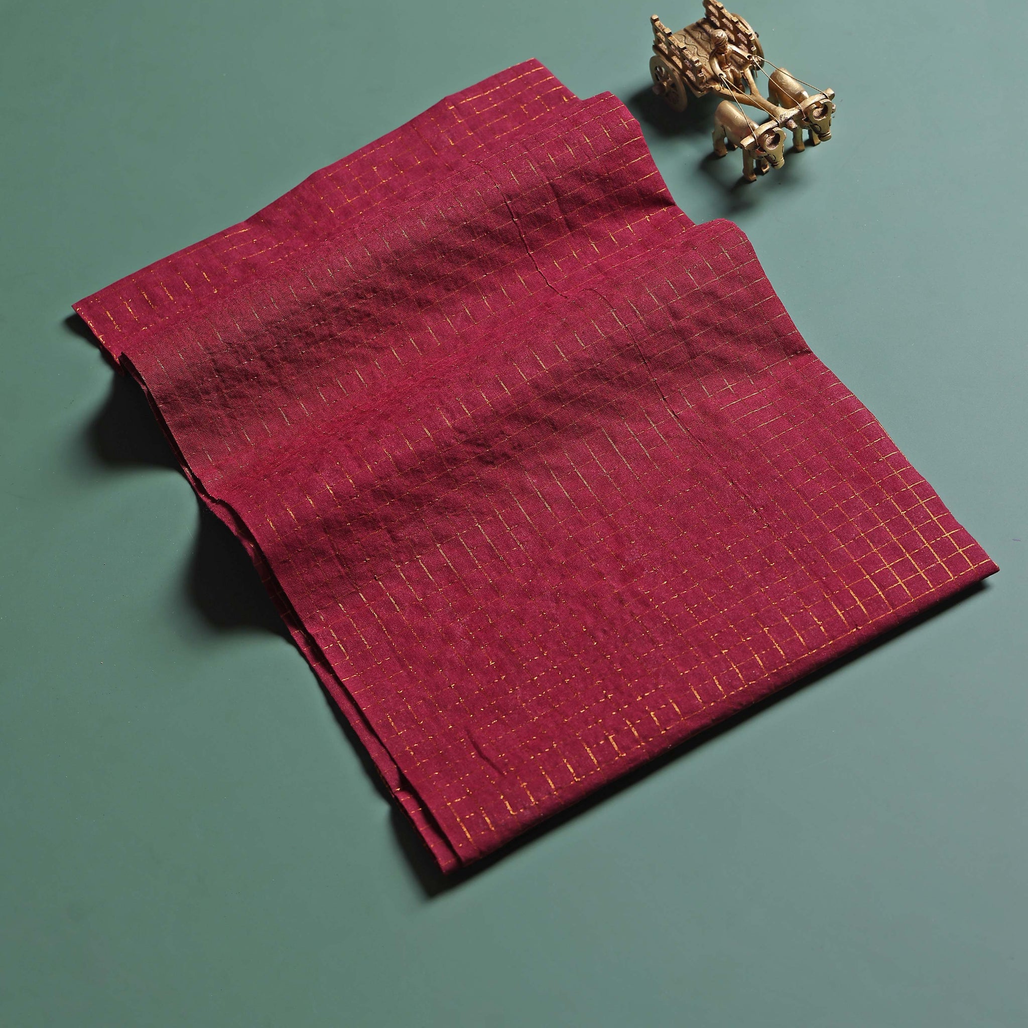 Women's Handloom Sungudi Cotton 1 Meter Blouse Material with Zari Accents - Maroon