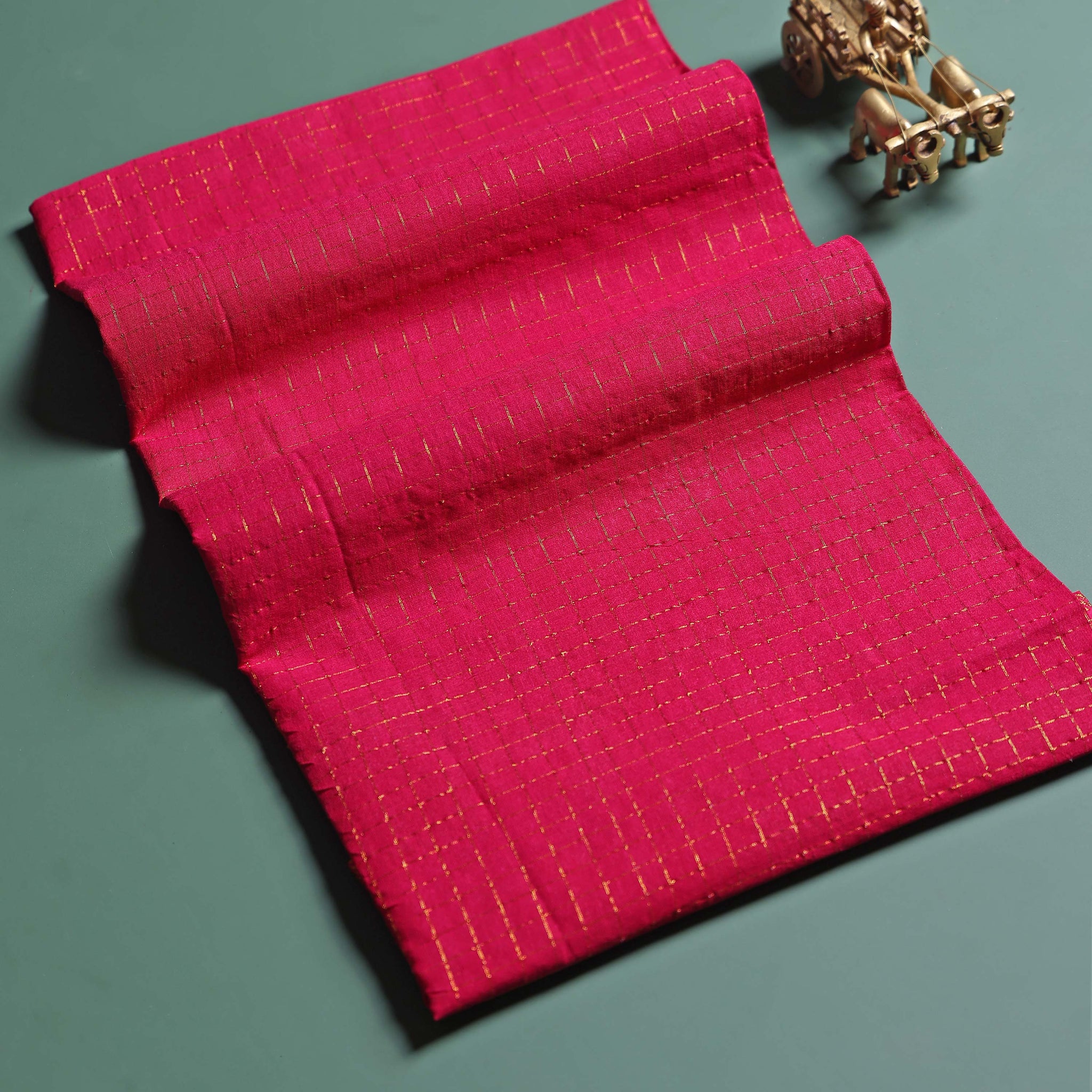 Women's Handloom Sungudi Cotton 1 Meter Blouse Material with Zari Accents - Pink