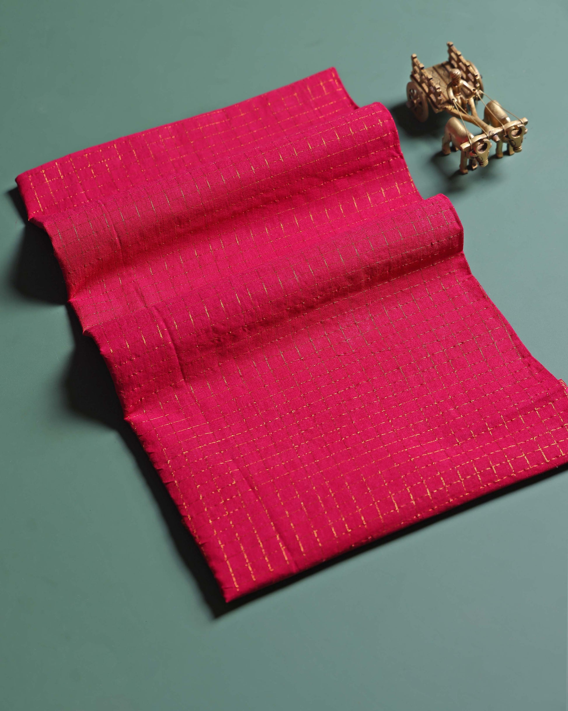 Women's Handloom Sungudi Cotton 1 Meter Blouse Material with Zari Accents - Pink