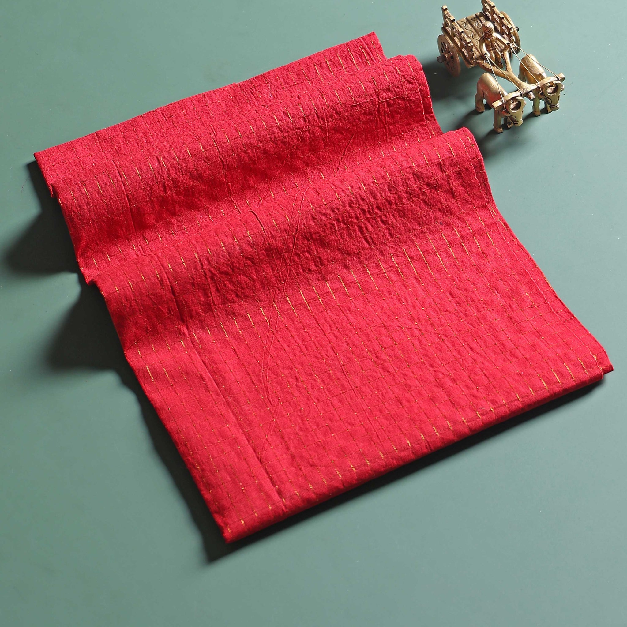 Women's Handloom Sungudi Cotton 1 Meter Blouse Material with Zari Accents - Red