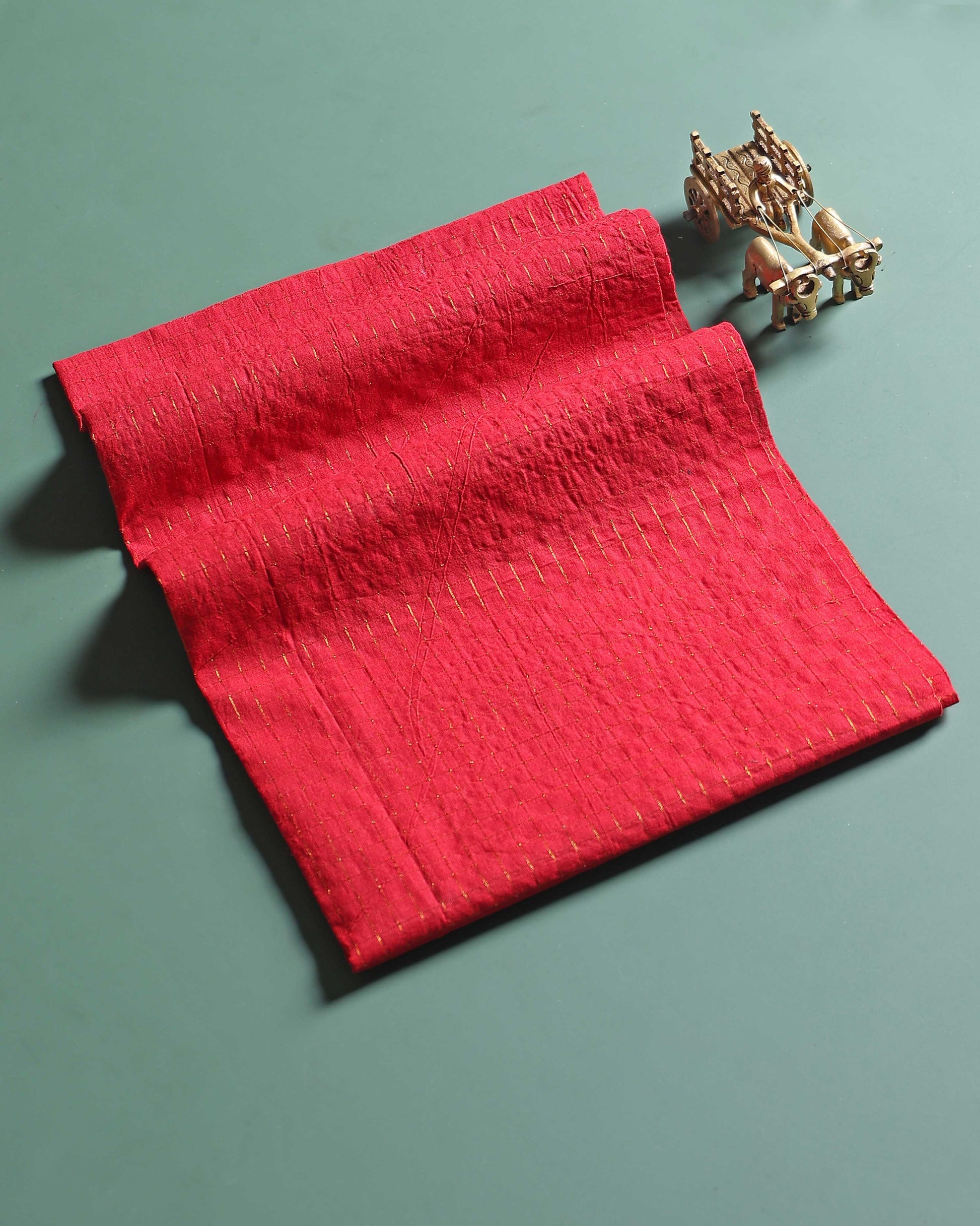 Women's Handloom Sungudi Cotton 1 Meter Blouse Material with Zari Accents - Red