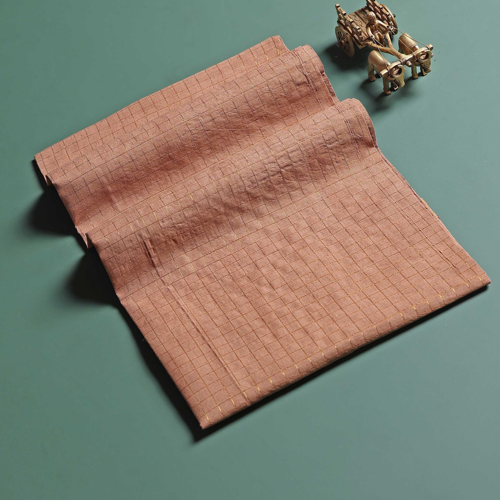 Women's Handloom Sungudi Cotton 1 Meter Blouse Material with Zari Accents - Sandal