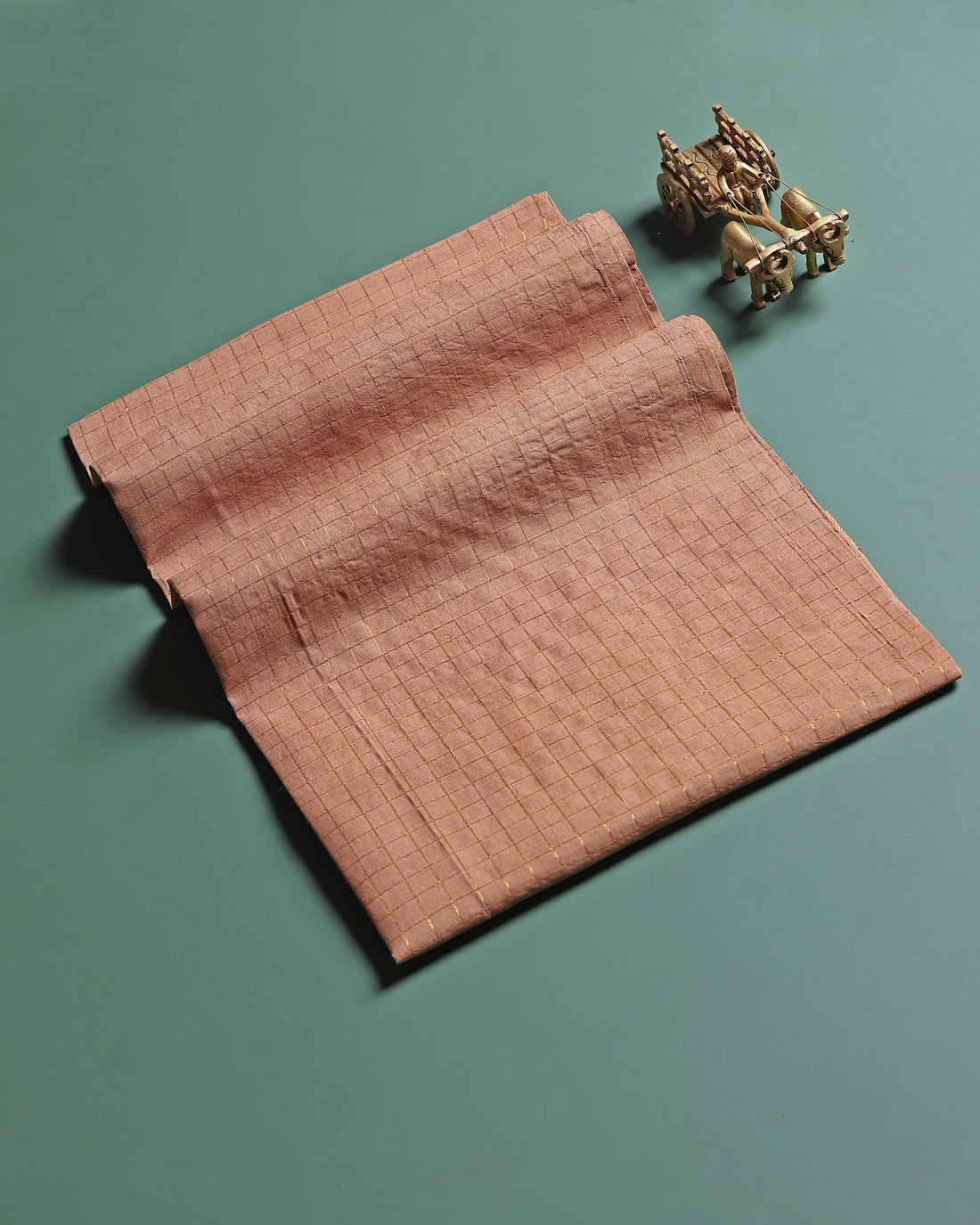 Women's Handloom Sungudi Cotton 1 Meter Blouse Material with Zari Accents - Sandal