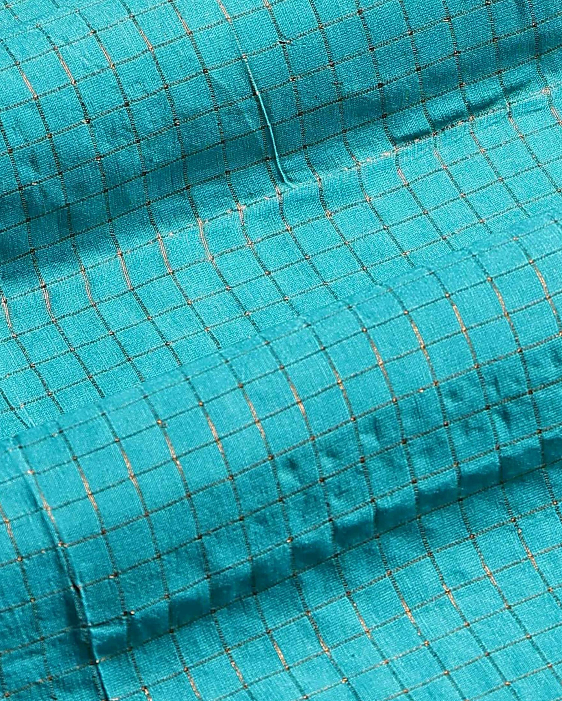 Women's Handloom Sungudi Cotton 1 Meter Blouse Material with Zari Accents - Sky Blue