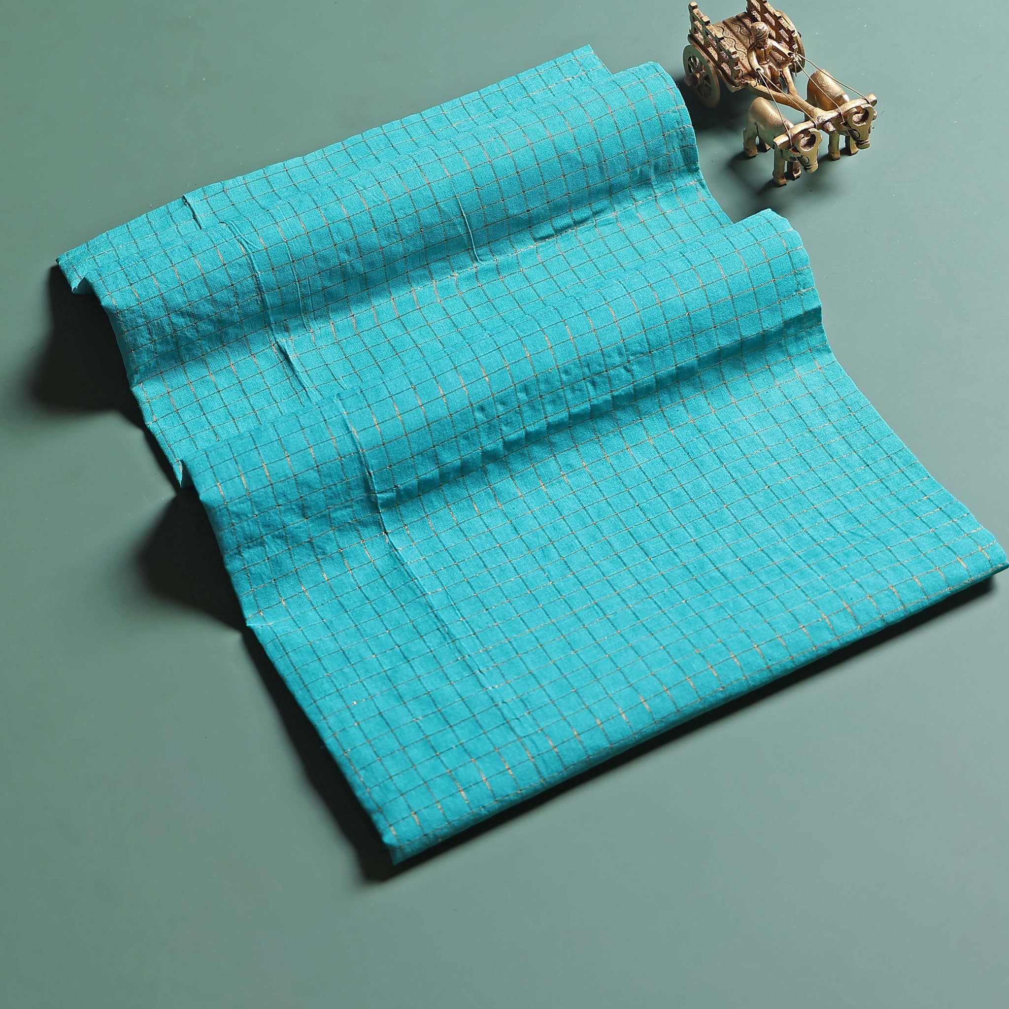 Women's Handloom Sungudi Cotton 1 Meter Blouse Material with Zari Accents - Sky Blue