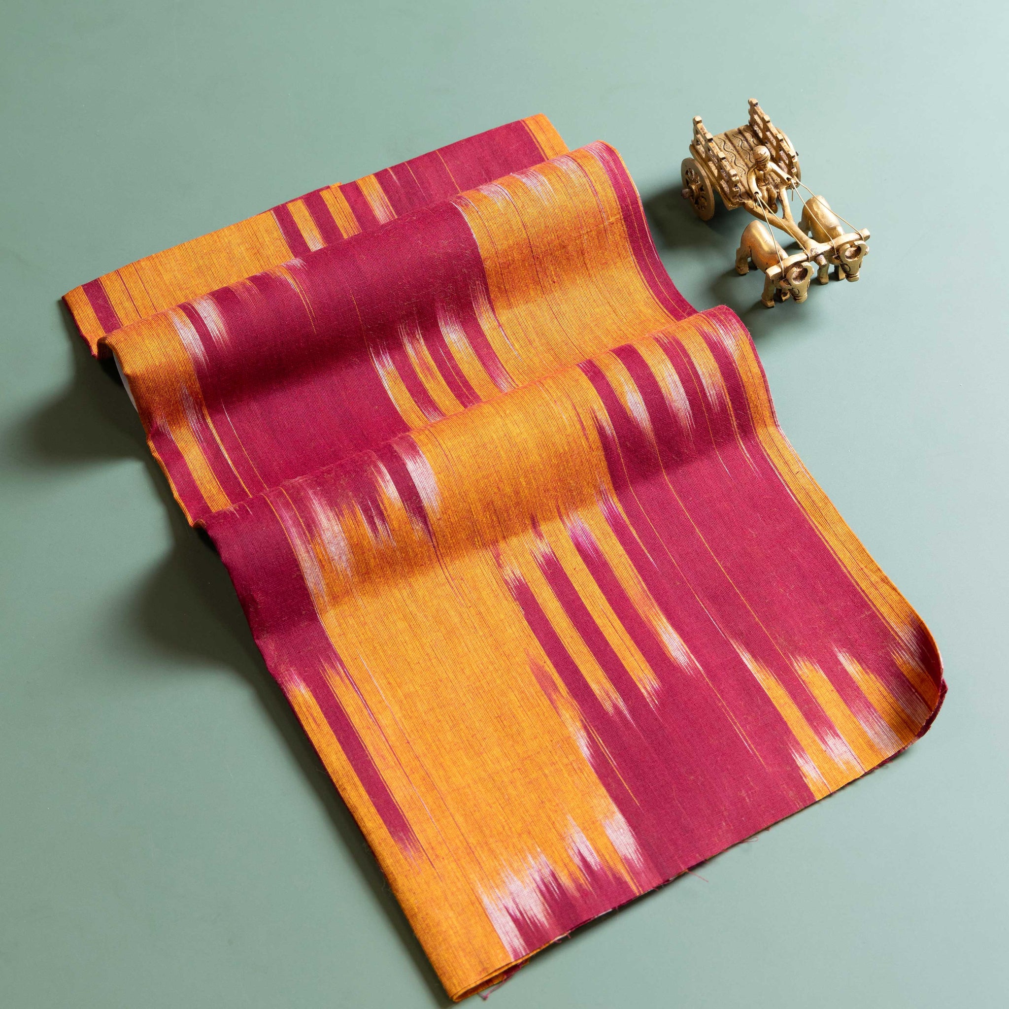 Women's Handloom Woven Ikkat Blouse Material - Orange