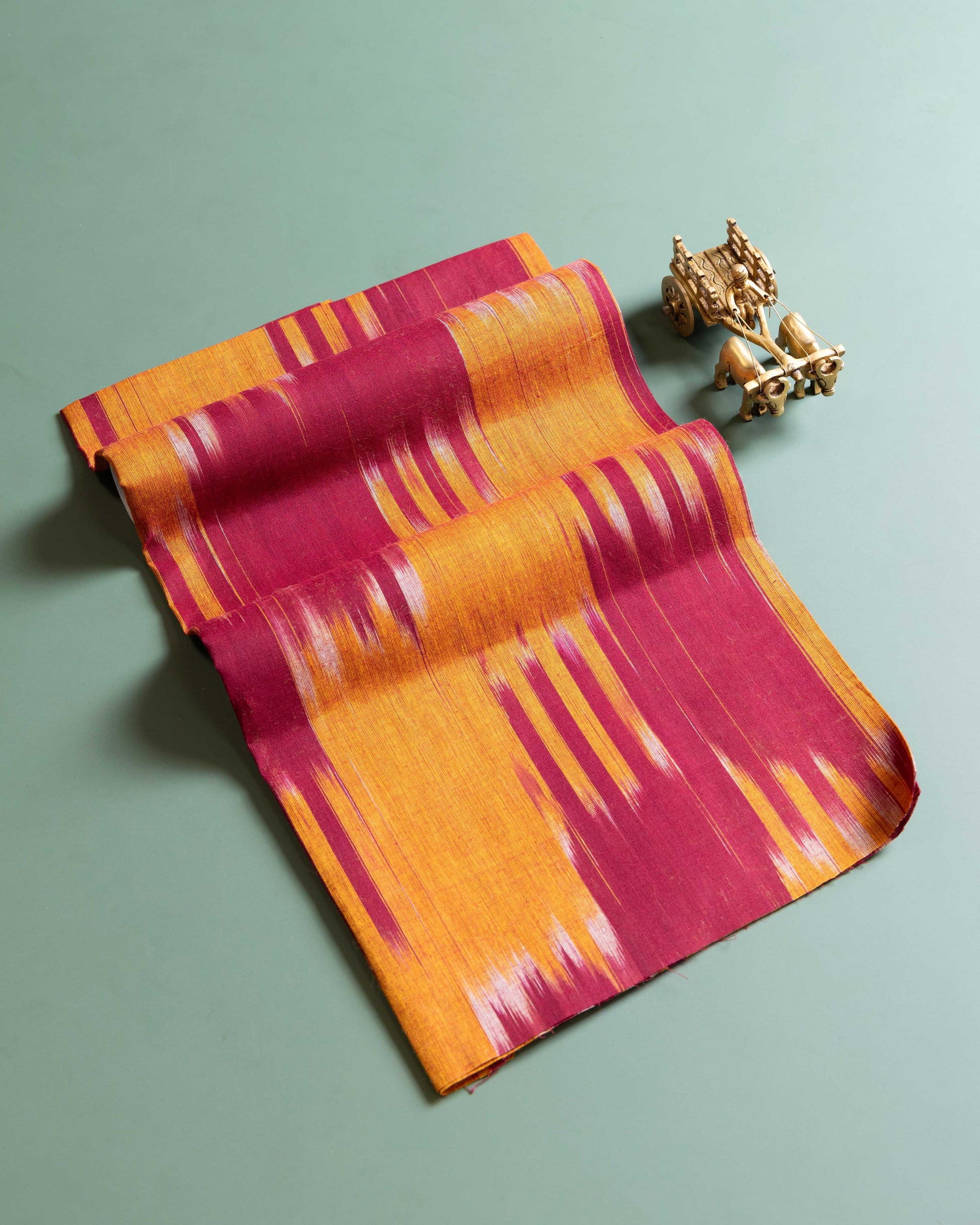 Women's Handloom Woven Ikkat Blouse Material - Orange