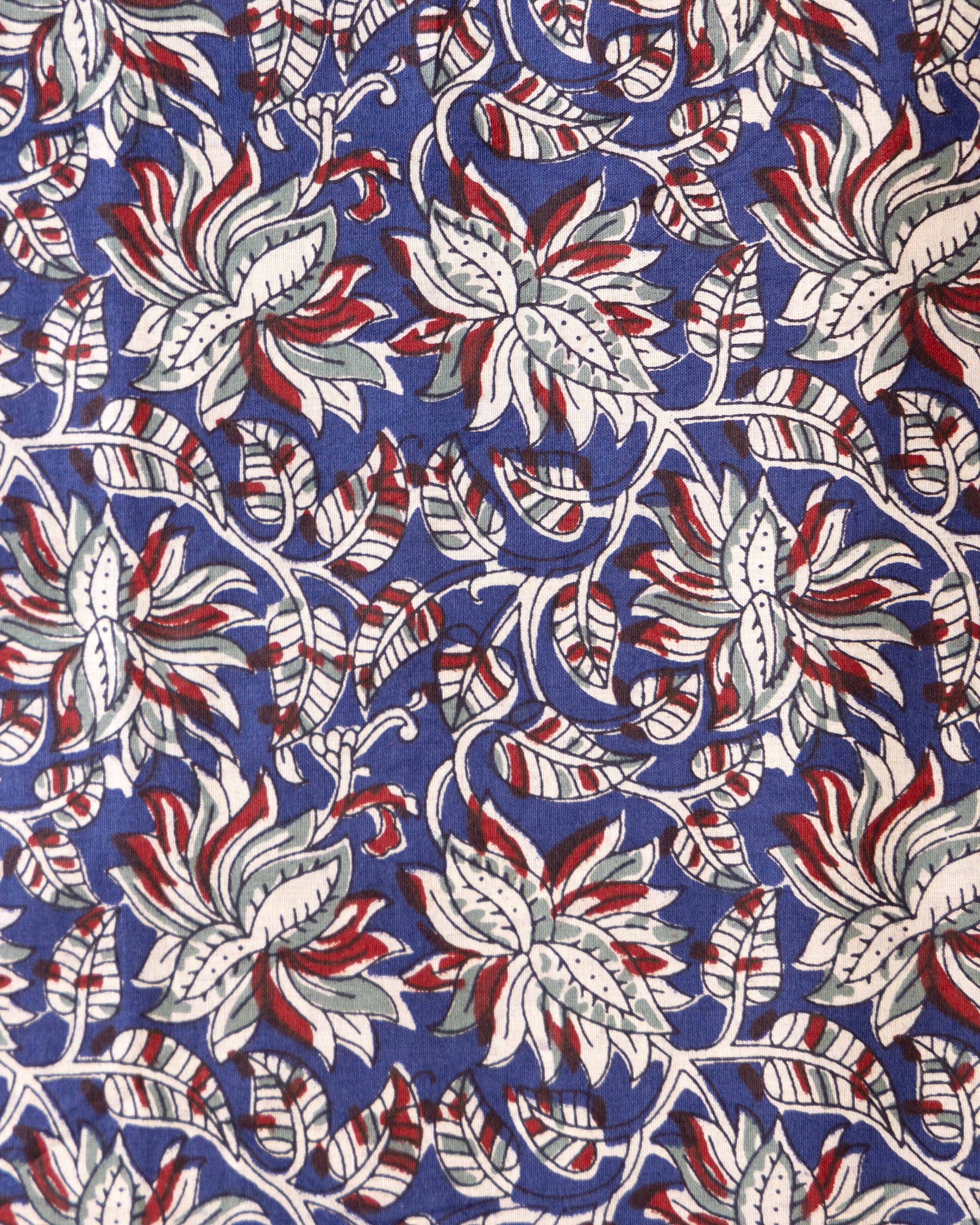 Women's Kalamkari Block Print Handloom Cotton Blouse Material - Blue