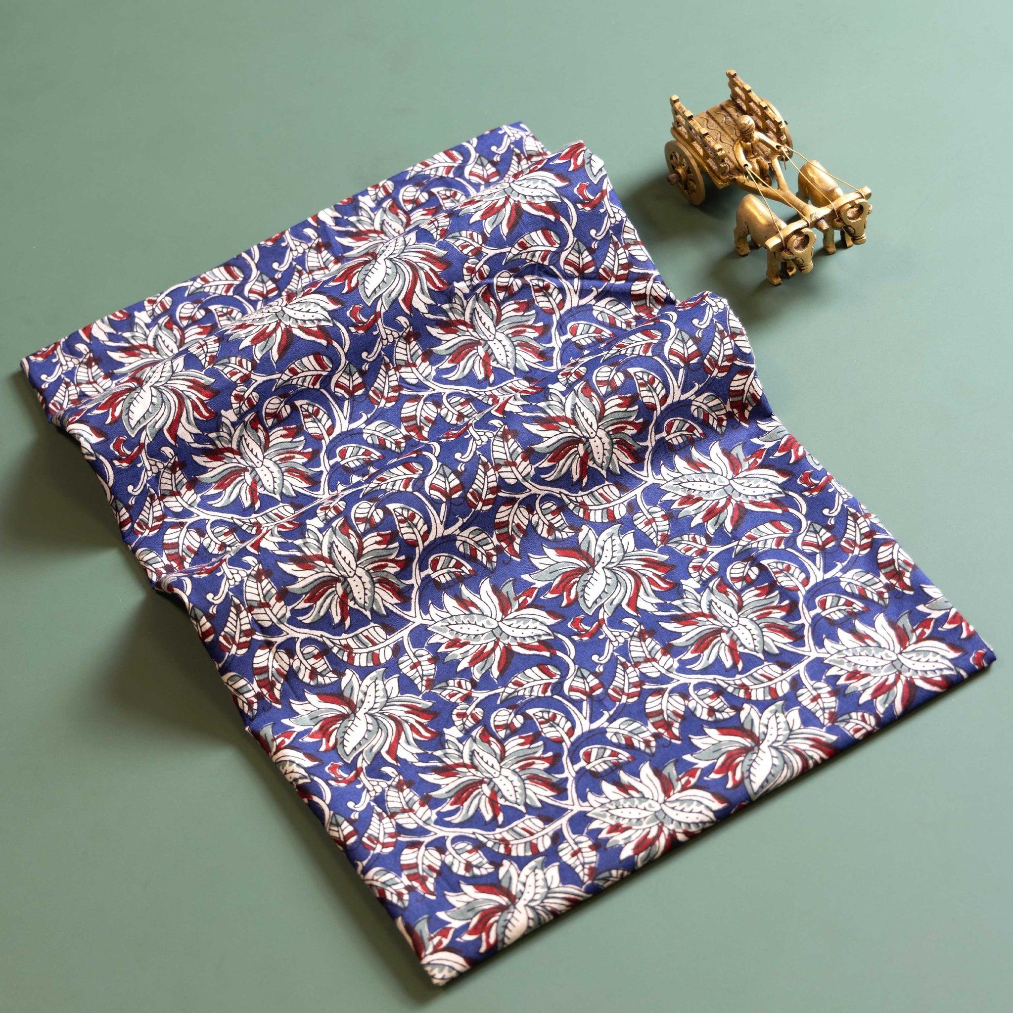 Women's Kalamkari Block Print Handloom Cotton Blouse Material - Blue