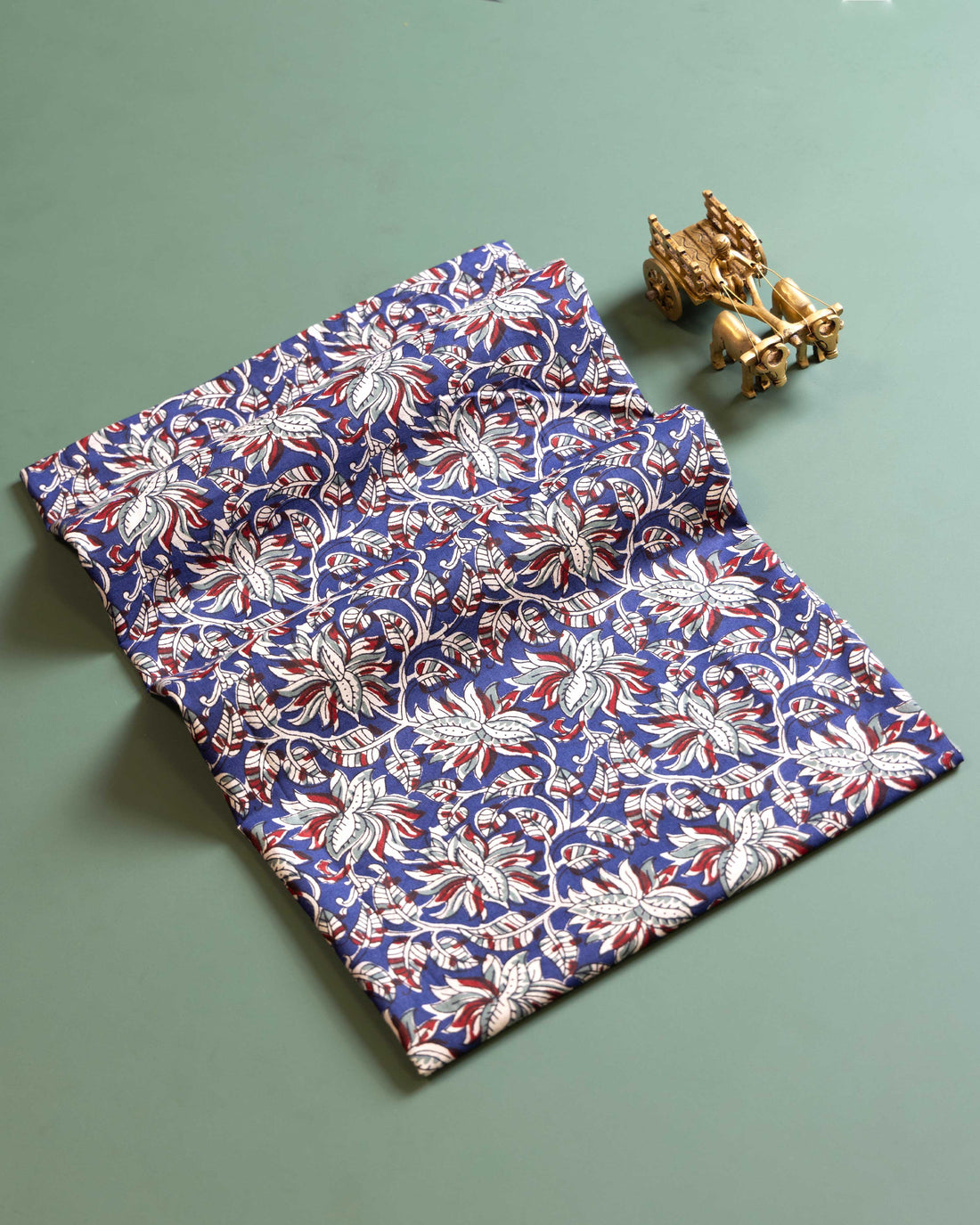 Women's Kalamkari Block Print Handloom Cotton Blouse Material - Blue