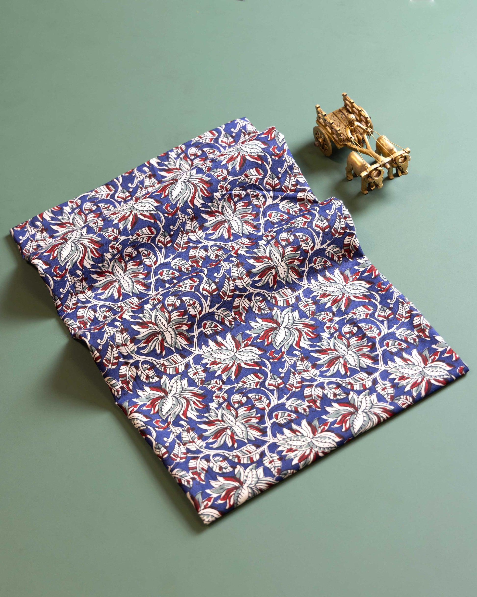 Women's Kalamkari Block Print Handloom Cotton Blouse Material - Blue